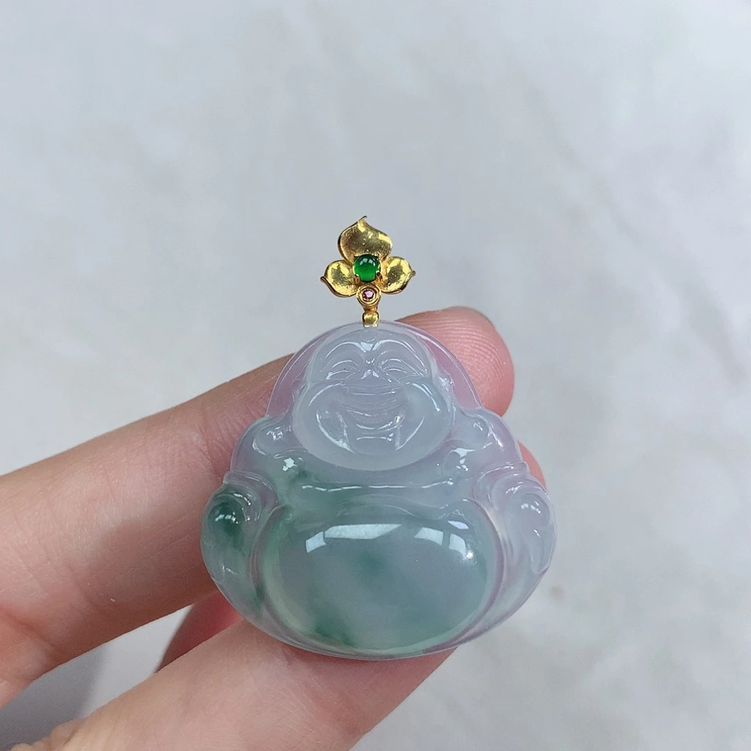 翡翠18K金镶嵌颈饰佛公