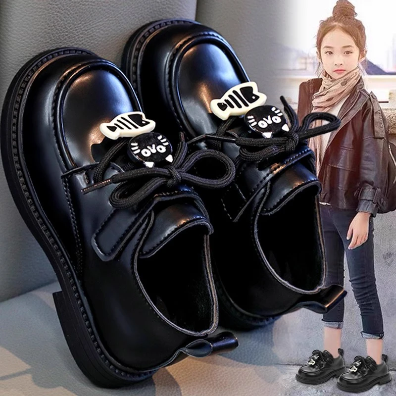 春季防滑儿童小皮鞋保暖软底棉靴大童女童鞋子小女孩女童女童皮鞋