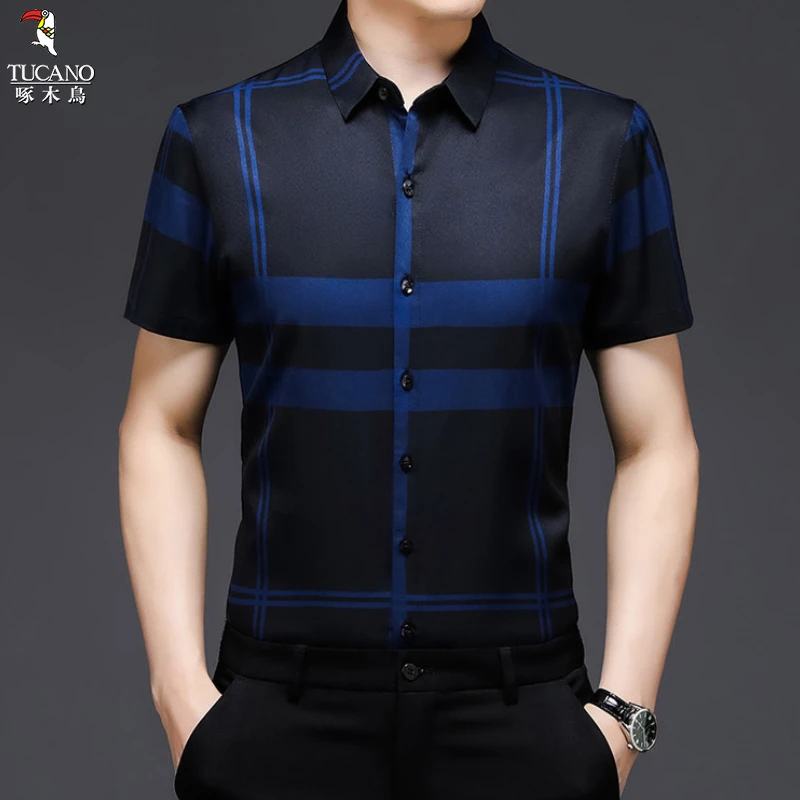 啄木鸟春夏新款男衬衫短袖上衣时尚潮流帅气轻奢高端气质有型