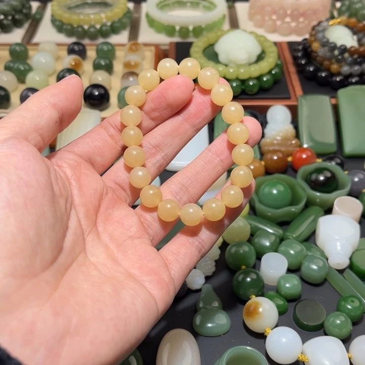 和田玉未镶嵌珠宝半成品卡10黄金蜜糖手串