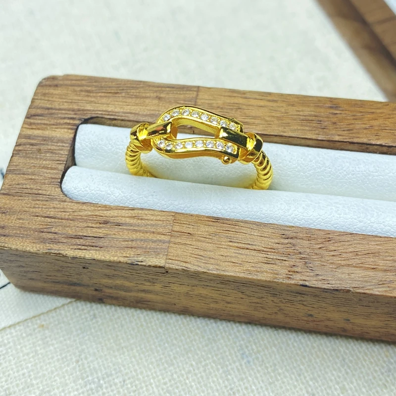 戒指 爆款K0264黄色马蹄麻花闭口戒指多样性发货47544