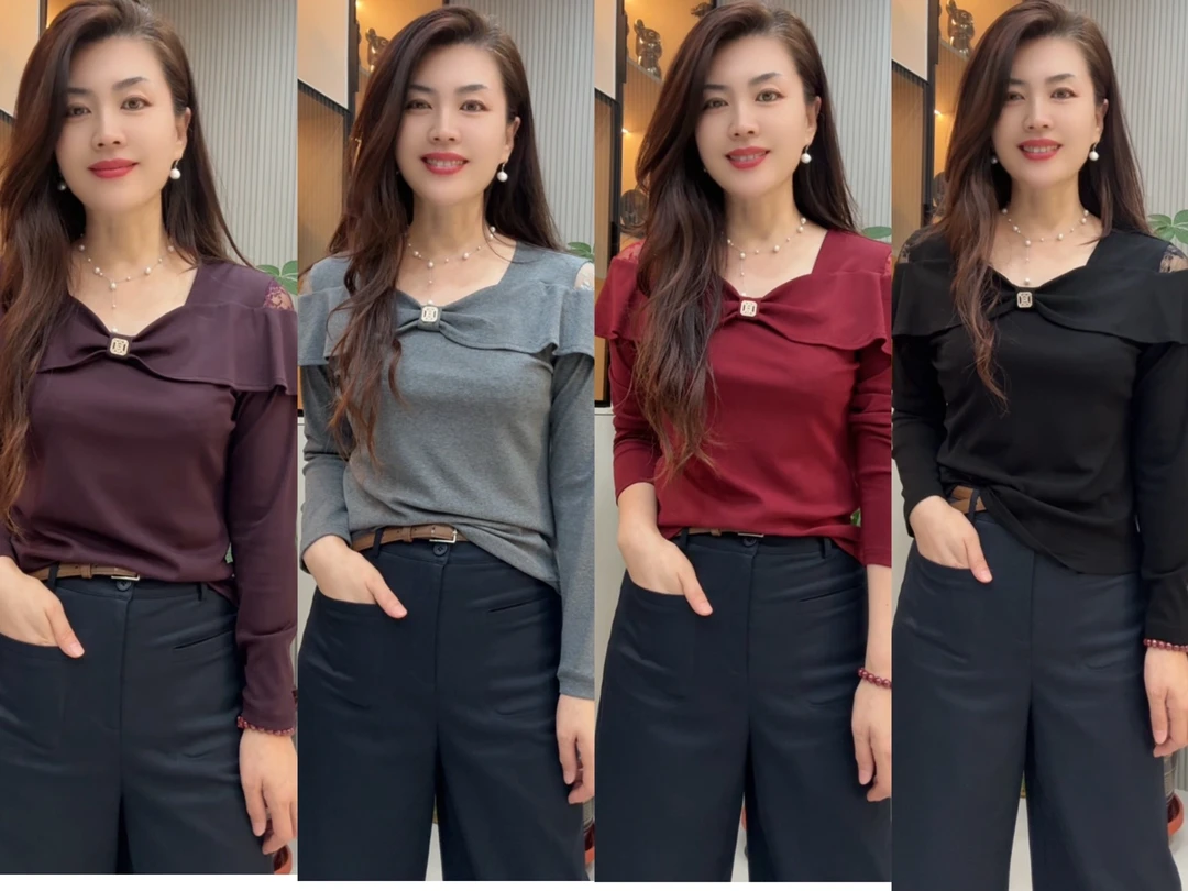 09-蕾丝肩蝴蝶领长袖打底衫