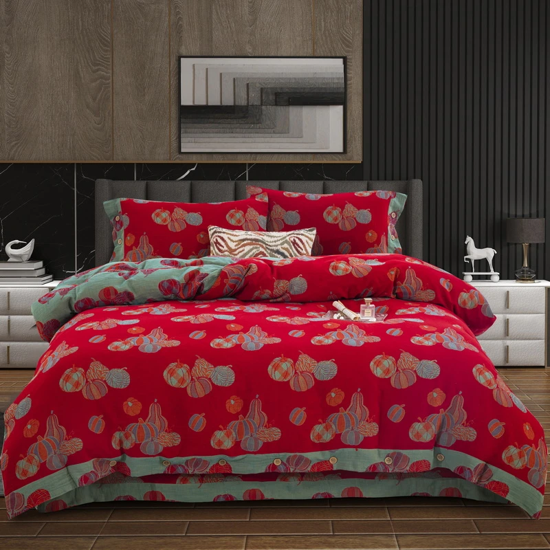 良品绘全棉床上四件套母婴级子孙满堂红婚庆被套床单亲肤柔软高级