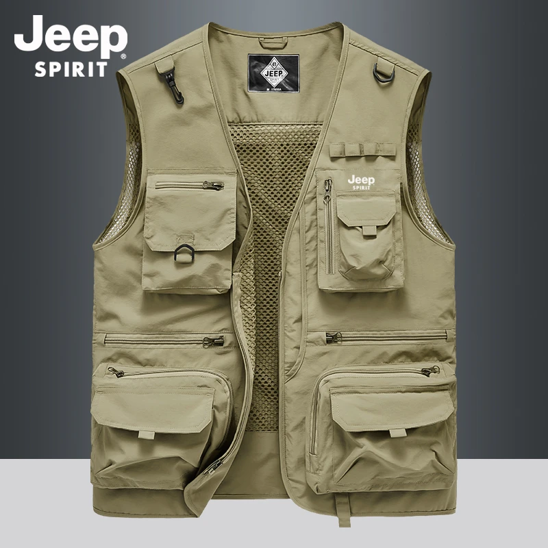 JEEP吉普户外马甲男夏季轻薄网眼工装多口袋摄影背心休闲钓鱼马甲