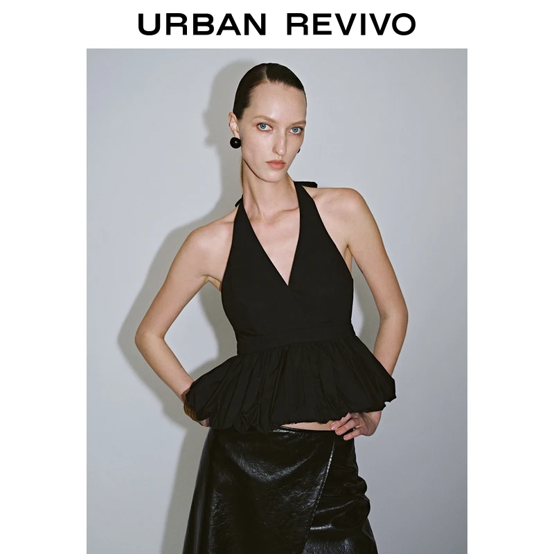 【职场际遇】UR2025新款女装法式挂脖露背系带吊带衫UWG250091