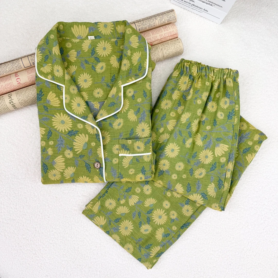 【断码处理】精梳长绒棉-全棉双层纱睡衣家居服套装