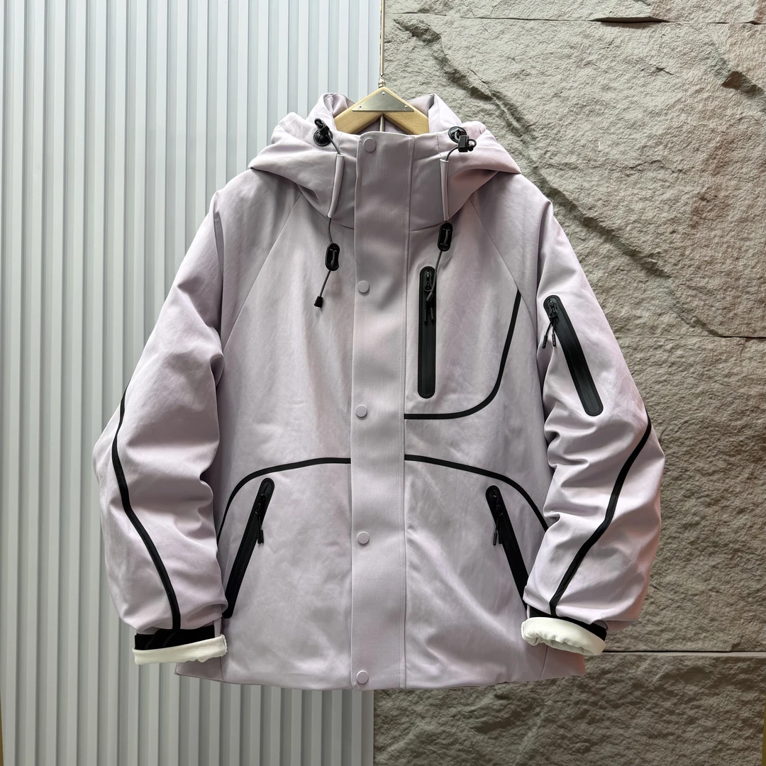 美式户外防水连帽男士羽绒服2025冬季休闲工装白鸭绒羽绒加厚外套