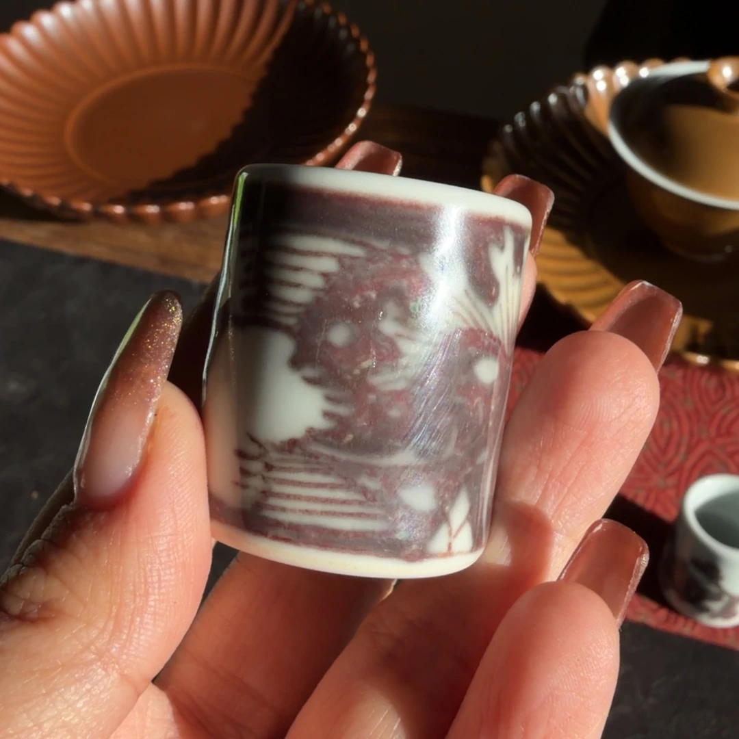 土燃柴窑一路连升釉里红盖置