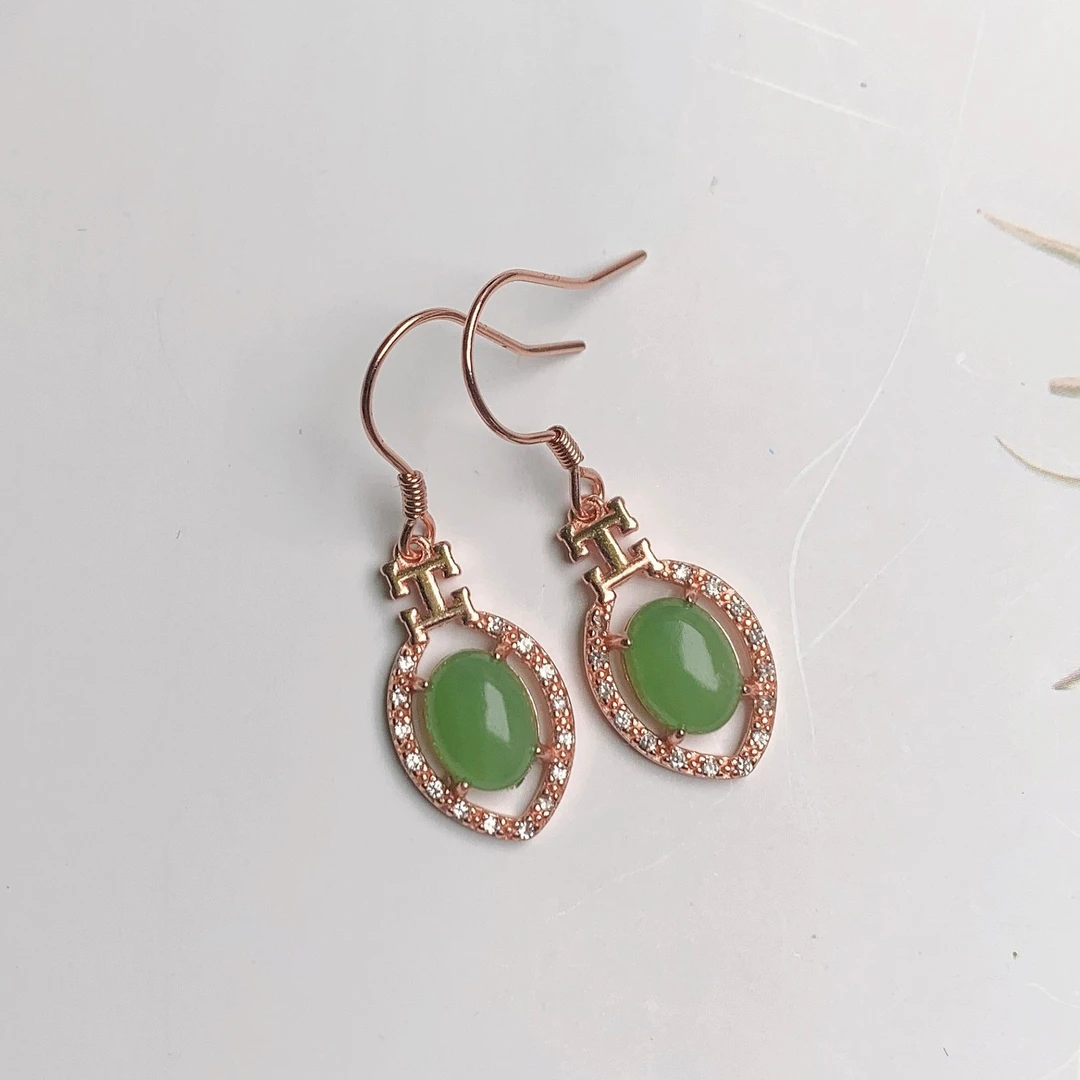 HW【麦子家族618大促】天然和田玉耳饰S925银百搭耳坠F0541