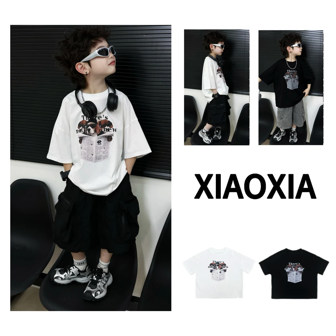 XXJ 2072 新闻【报纸狗】墨镜酷犬印花短袖T恤