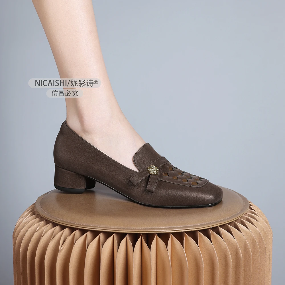 2025新款欧美软皮舒适单鞋女粗跟气质百搭舒适不累脚优雅女鞋1269