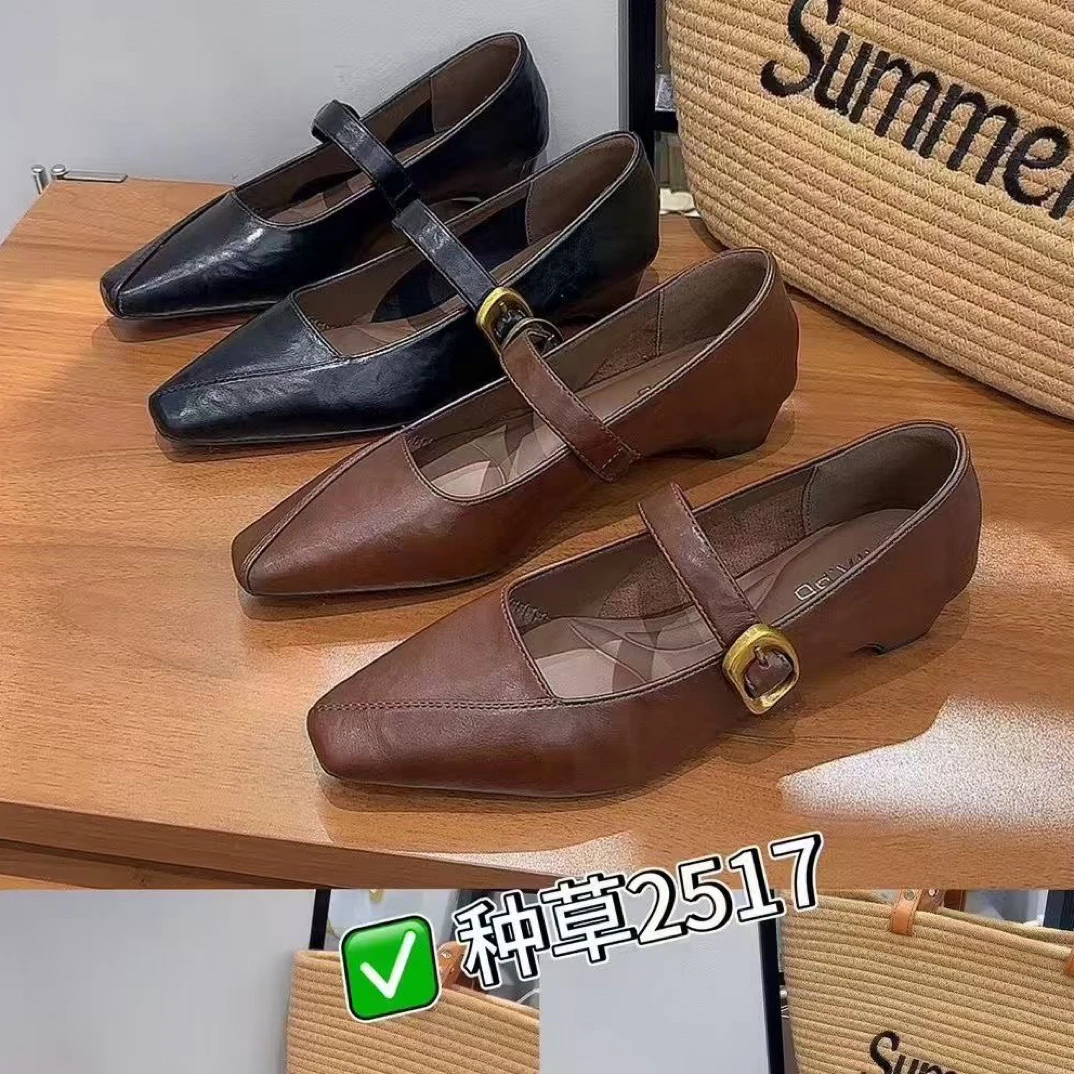 复古单鞋方头玛丽珍鞋低跟浅口英伦风