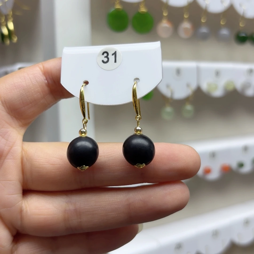 和田玉银S925镶嵌耳饰