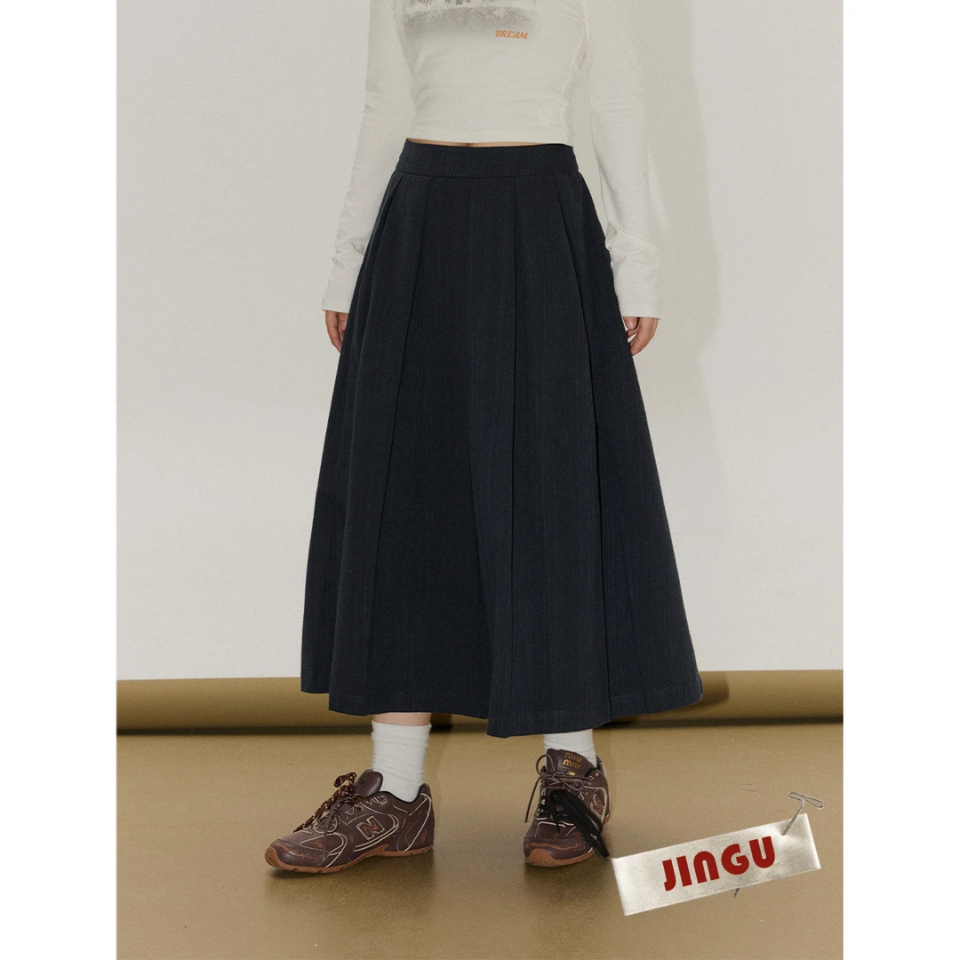 晶咕白标~比例修改器~中长款豹纹百褶半身裙秋冬新款高腰大码伞裙