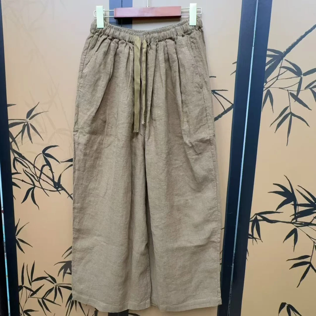 文艺复古亚麻宽松长裤夏季新品大码休闲百搭萝卜裤国风纯色 YSZY