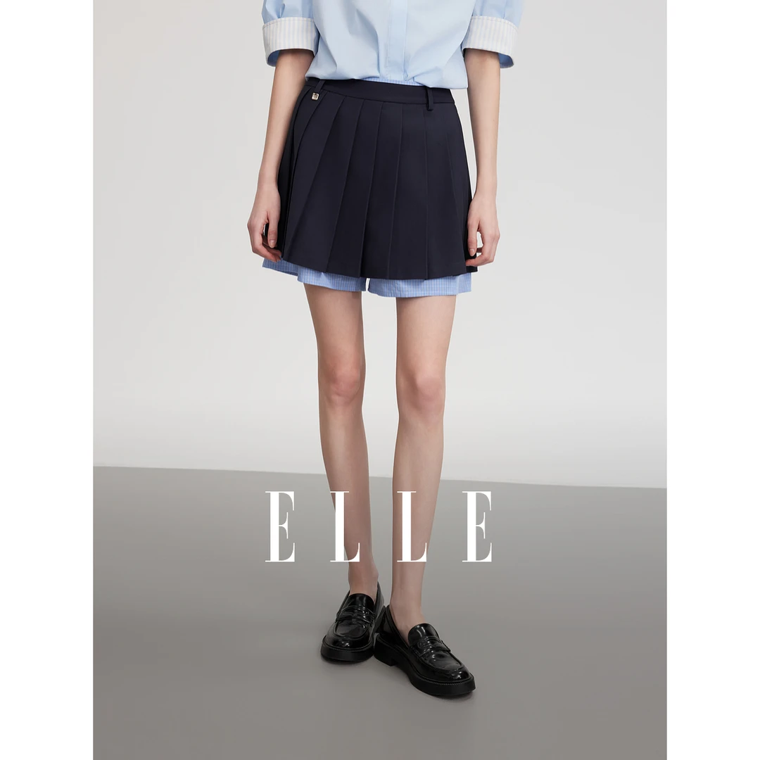 【千颂妮专享】ELLE学院风百褶半身裙25夏设计感短裙ER