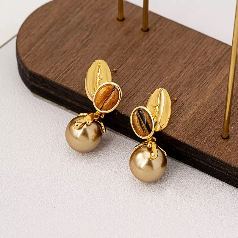 合金耳饰 【YM同款】咖啡豆美拉德色耳环