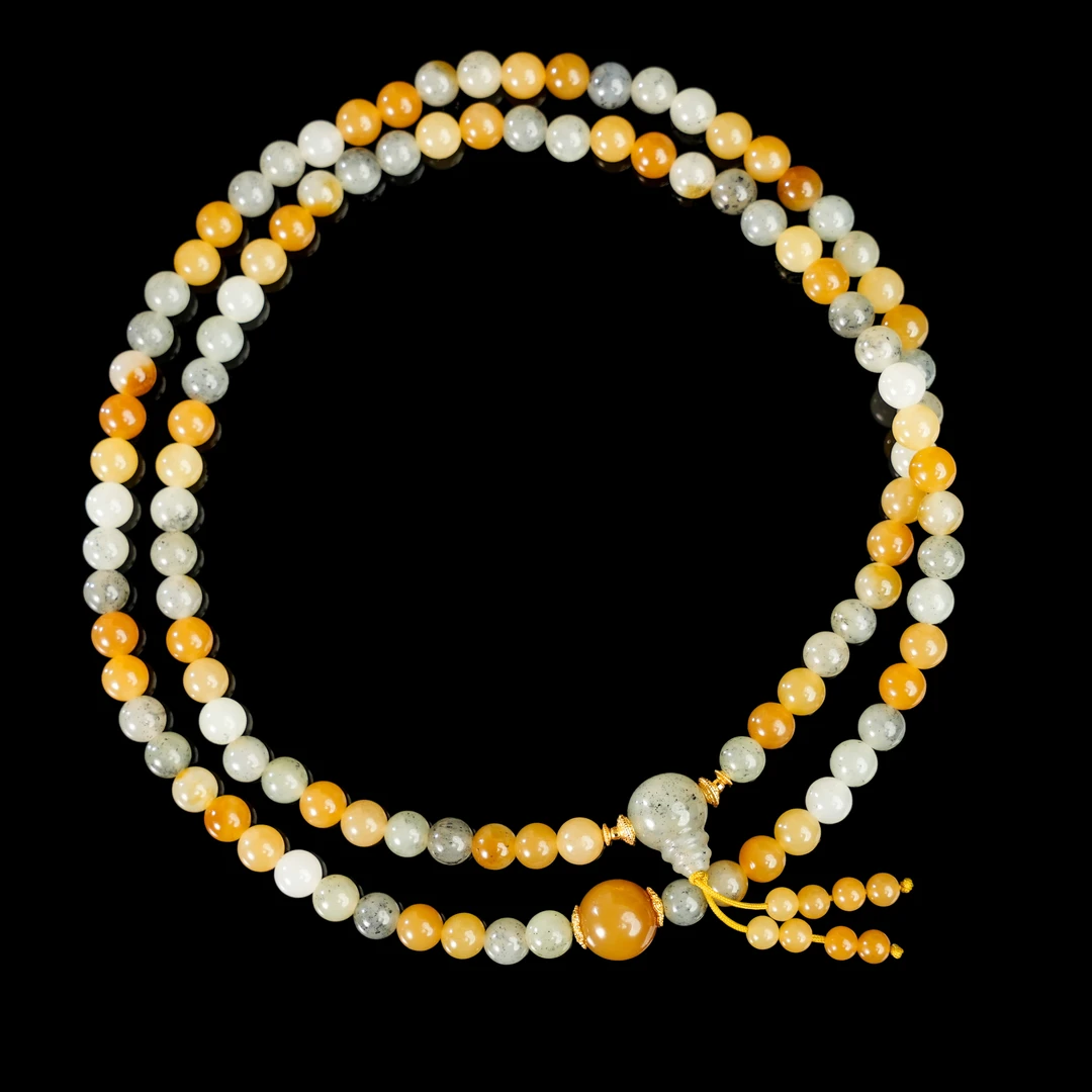 预售-新疆和田玉楼兰三色四圈手串108尺寸约7mm多样发发一件