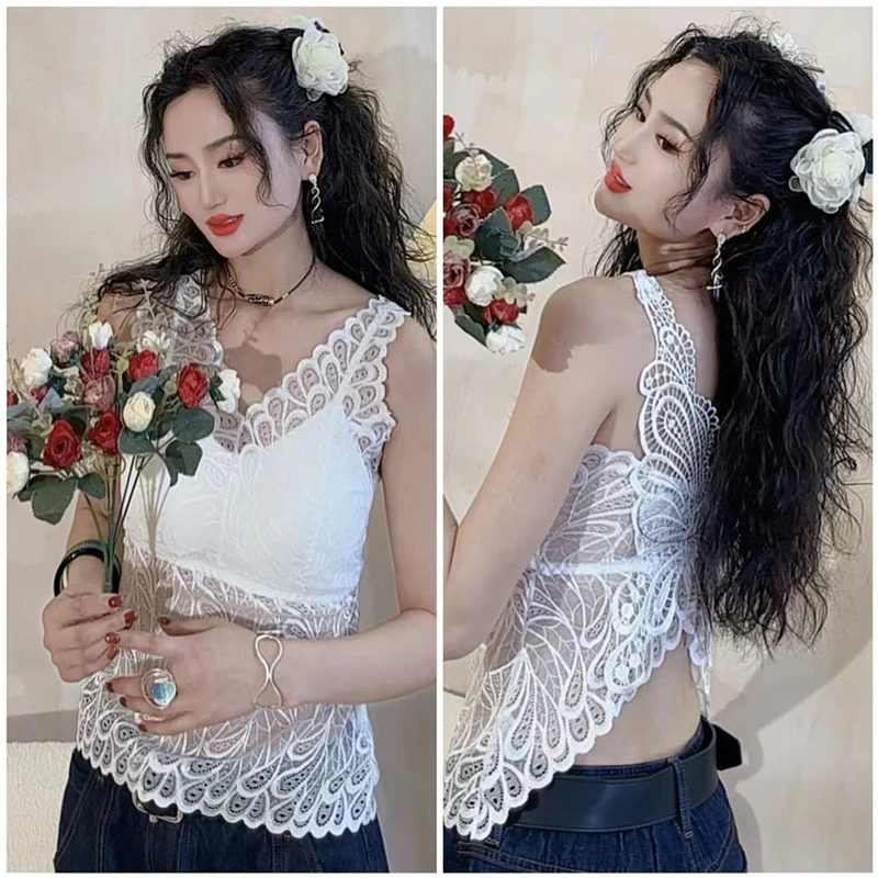 性感蕾丝吊带美背女通勤裹胸背心抹胸打底上衣内衣-8069