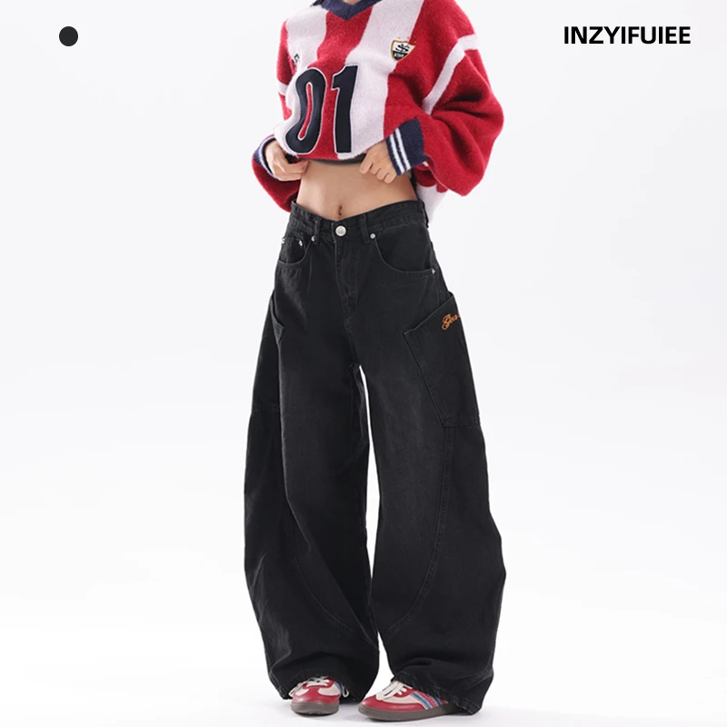 INZYIFUIEE新品刺绣休闲裤大口袋辣妹工装宽松显瘦百搭