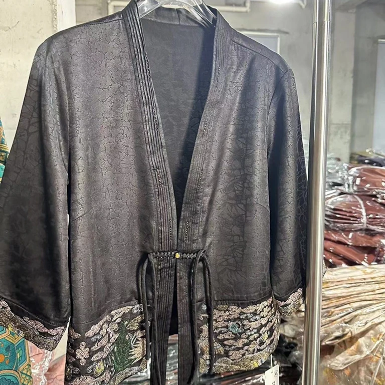 【云裳】中国风女士刺绣龟裂纹印花衬衫七分袖上衣外套7517