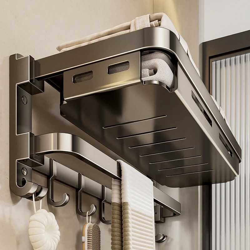 毛巾架免打孔卫生间置物架浴室太空铝折叠浴巾架卫浴五金挂件
