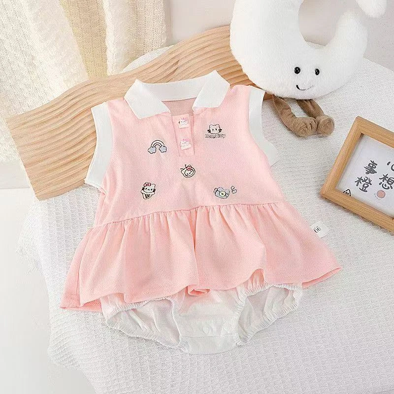BYT婴幼儿夏季小猫女宝无袖洋气包屁衣裙宝宝婴儿