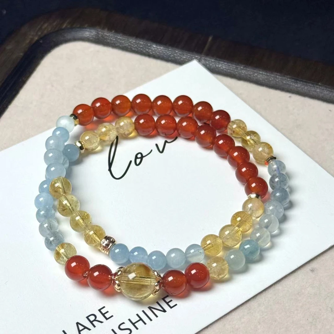 双圈高货黄塔晶拼海蓝宝女敦煌配色高雅时尚手链 多样性发一SL121