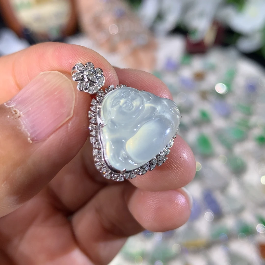 吊坠(不含链)18K金镶嵌翡翠