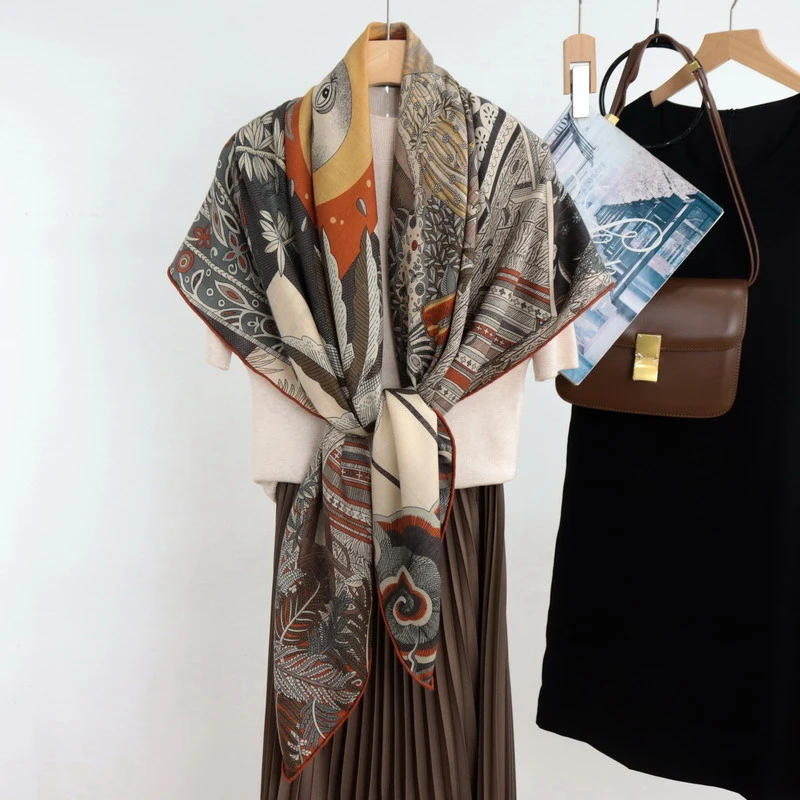 仲夏夜之梦暖咖色气质双面异色丝毛大方巾秋冬真丝羊毛披肩围巾