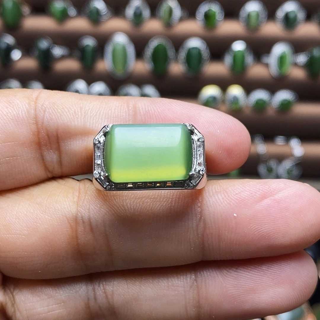 吊坠(不含链)银S925镶嵌和田玉（碧玉）戒指