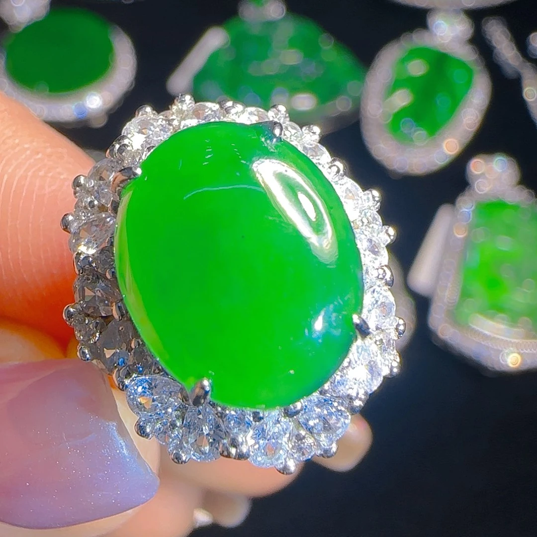 翡翠戒指银S925镶嵌天然