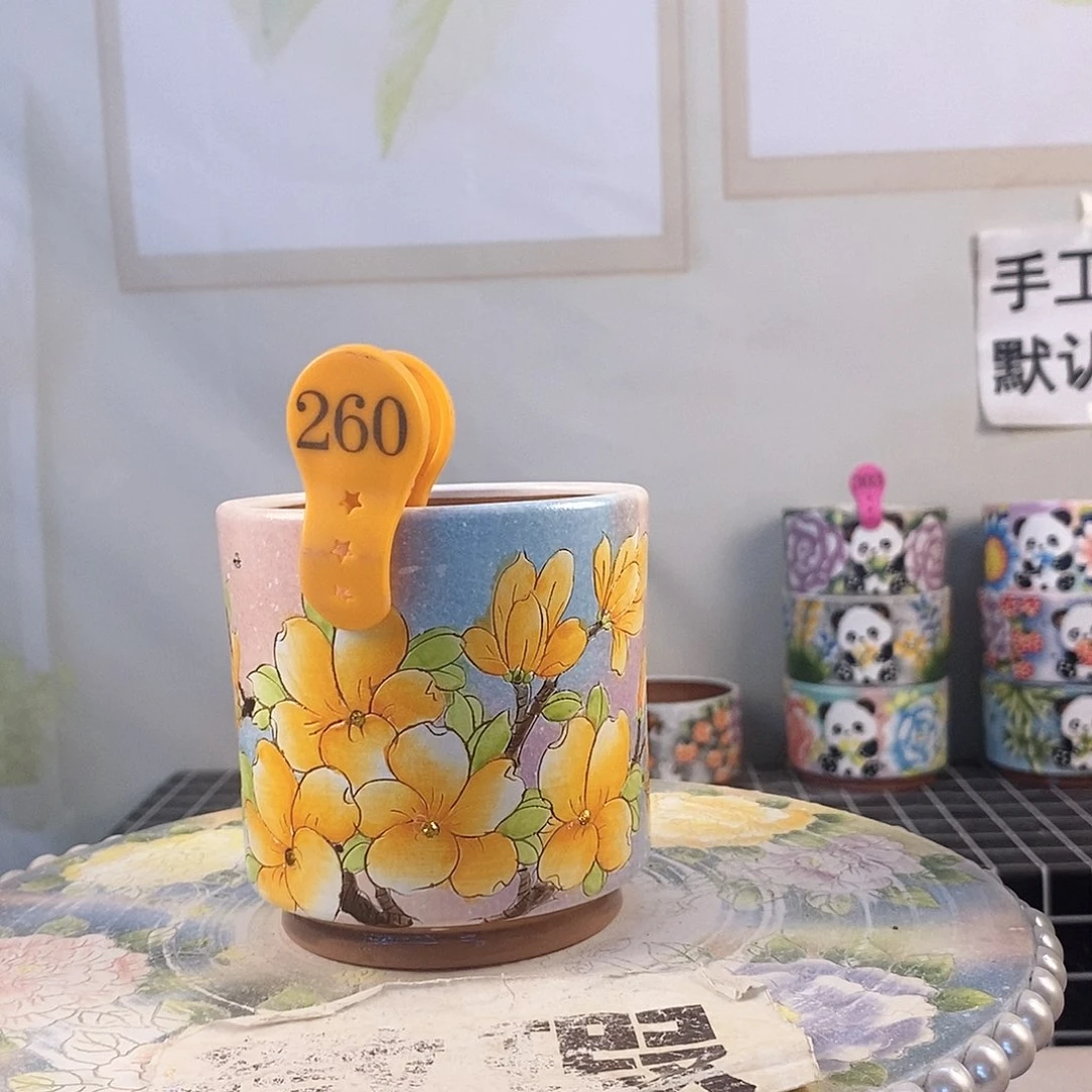 红泥花盆红陶手绘盆