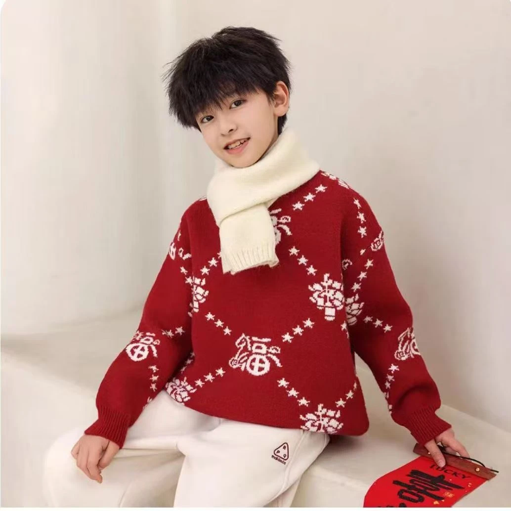 【新年定制不起球】男女童红色毛衣拜年服加厚内搭秋冬款新款针织