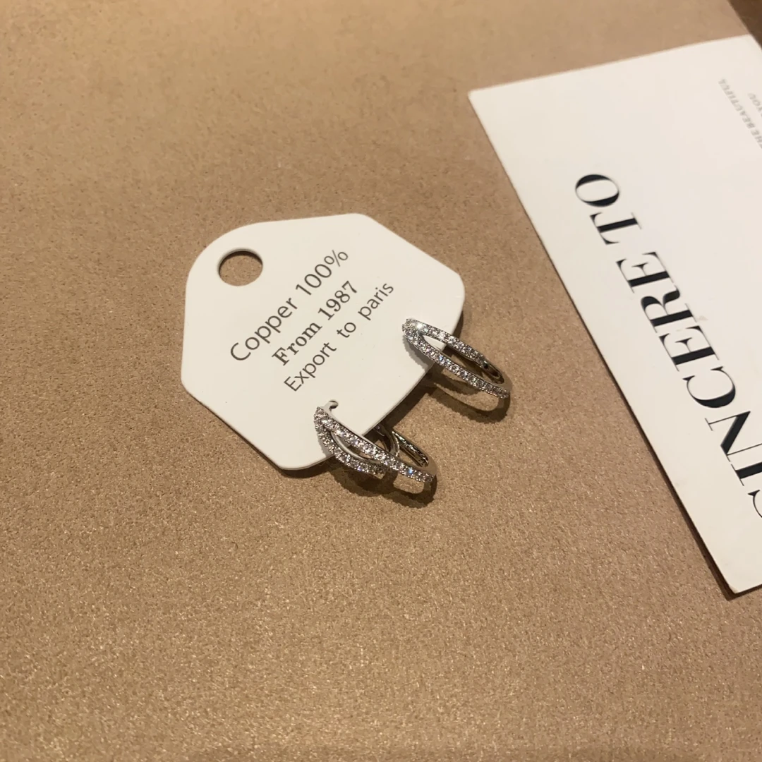 铜合金耳饰 不规则双圈耳钉轻奢高级感气质爆闪耳环耳扣小众耳圈
