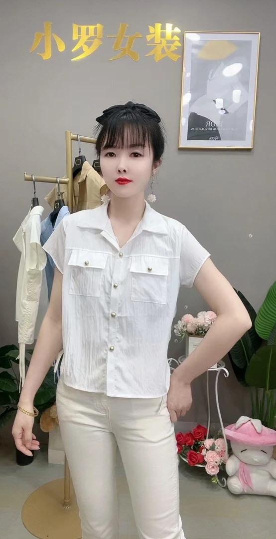 夏季设计短袖小个子衬衫洋气时尚新款显瘦短款气质衬衣抽绳上衣