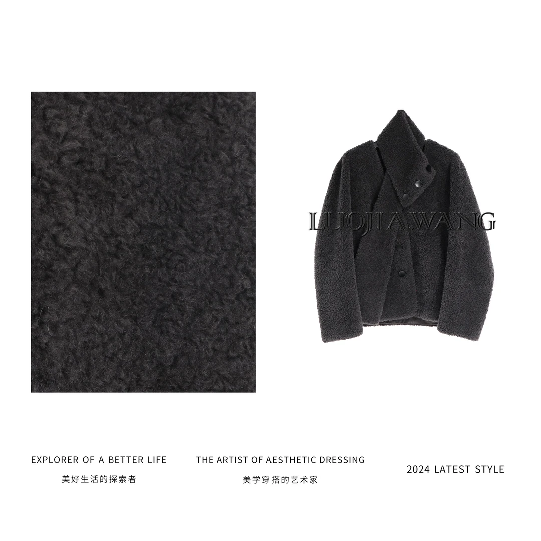 LUOJIAWANG简约舒适长袖质感可拆卸围脖短款外套