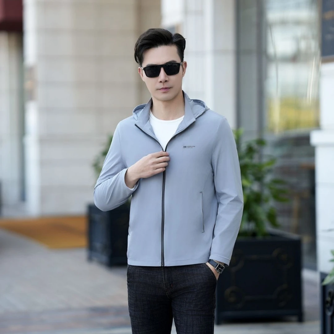 男士夏季新款凉爽透气舒适夏季连帽防晒休闲百搭商务外套