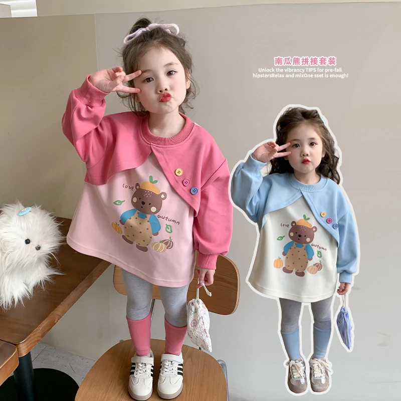 女童春季套装卡通女宝宝卫衣打底裤春秋款2025新款小女孩休闲春装