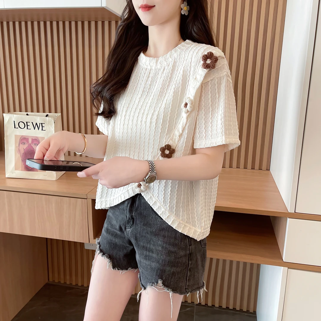 2025新款小个子短款不规则设计女装T恤韩版修身百搭上衣打底衫ins