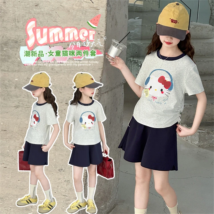 女童夏装套装2025新款儿童超好看卡通短袖大童夏季薄款短裤两件套