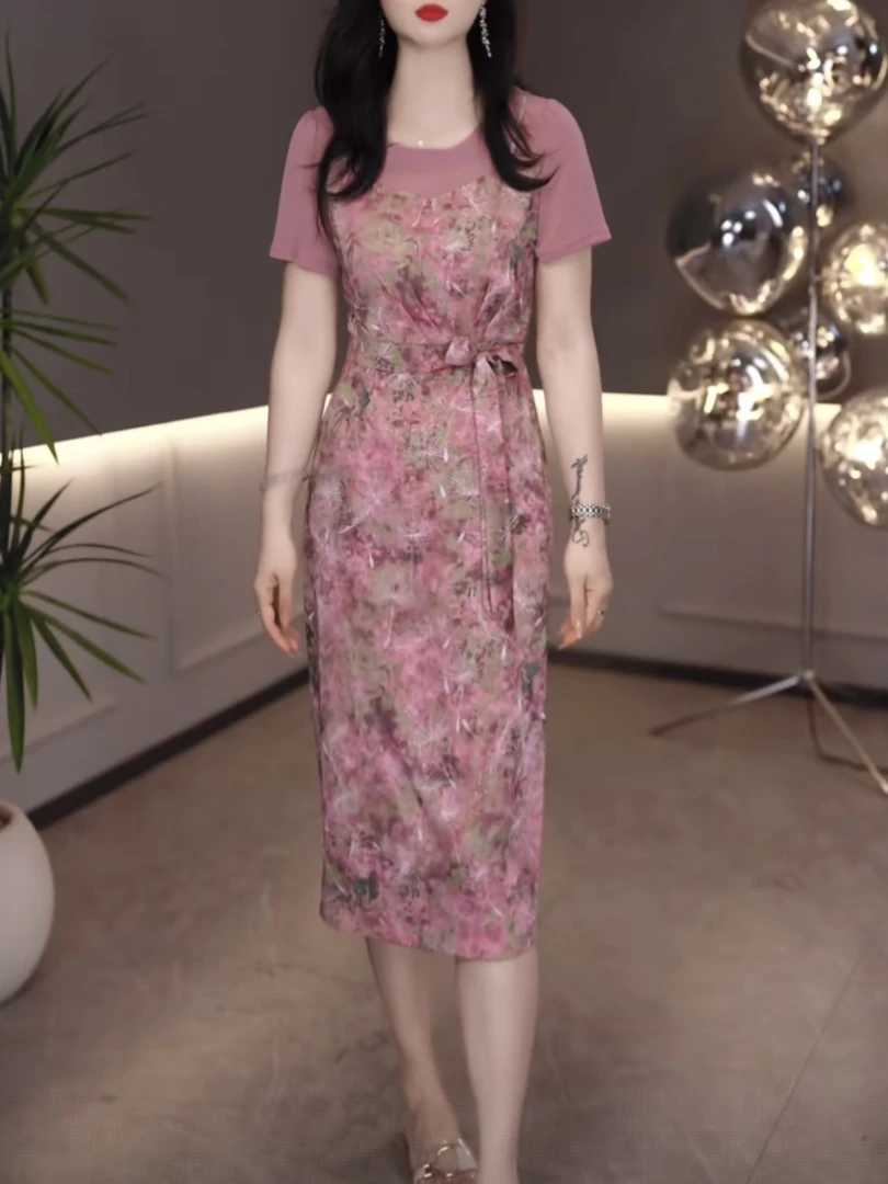 【连衣裙】2025夏季气质洋气碎花时尚修身显瘦收腰女士中长款连衣裙