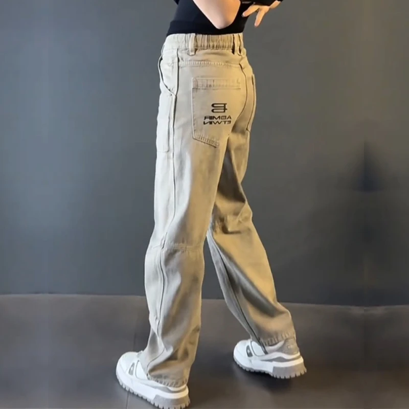 潮流做旧牛仔裤男士2025春秋设计感直筒弯刀裤休闲宽松显瘦脏脏裤