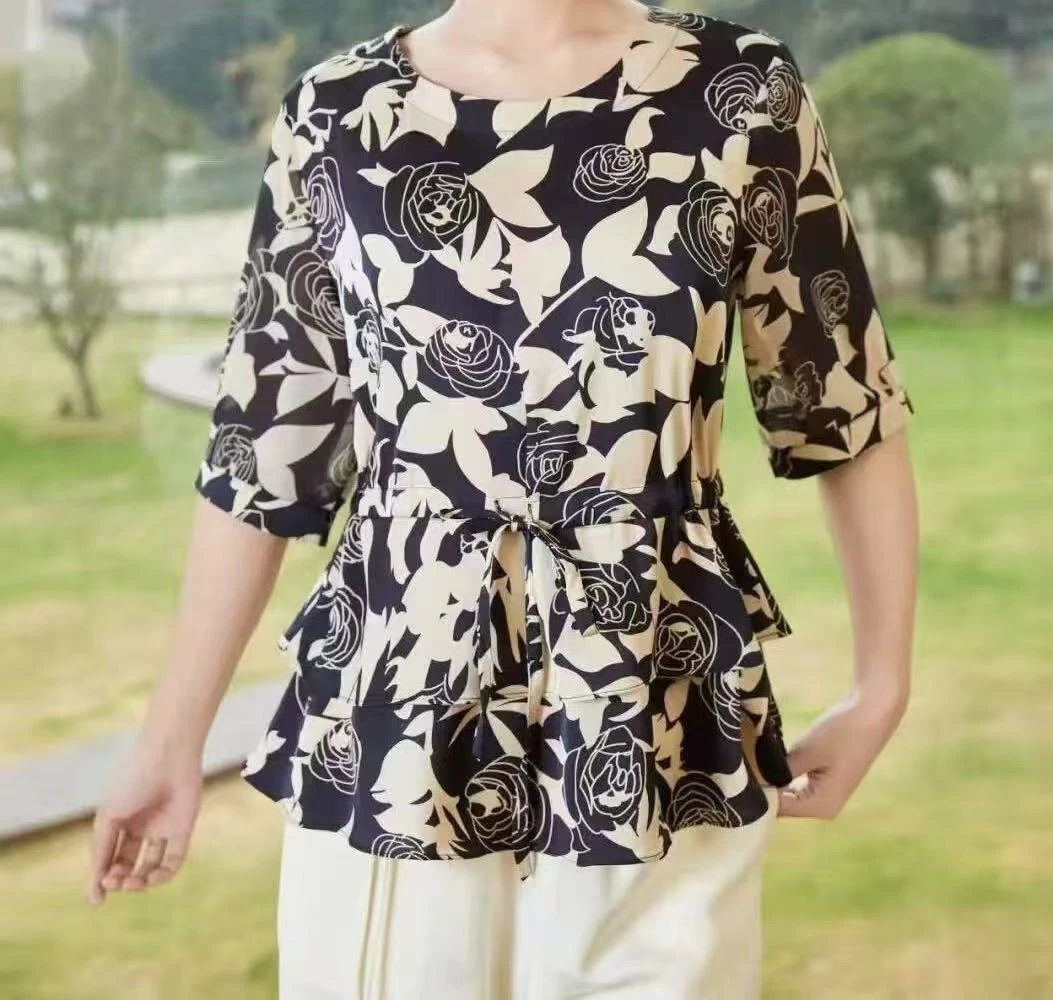 218 遮肉显瘦气质短袖香云缎小衫