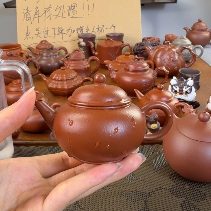 领***技茶壶紫砂朱泥全手水平