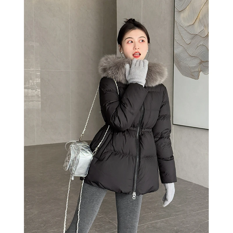 【暮光之境】小娜椒小个子2024新款收腰显瘦大狐狸毛领连帽羽绒服女