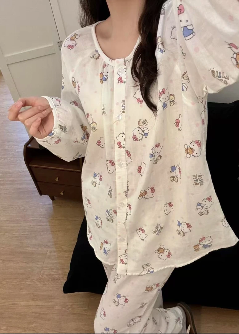 可爱甜美Kitty派对卡通睡衣女秋季新款长袖长裤可外穿家居服套装