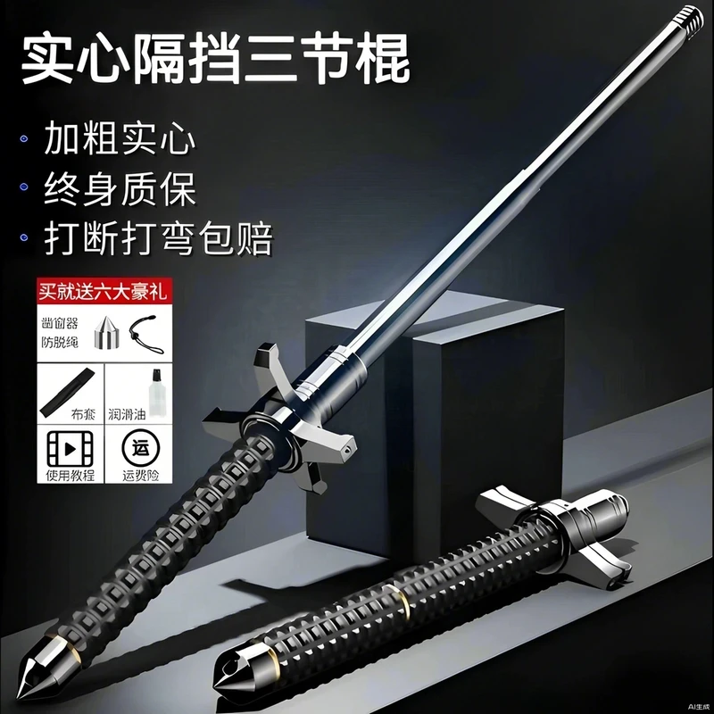 甩棍防身合法武器合金钢实心加长伸缩驱狗棍车载三节多功能应急棍