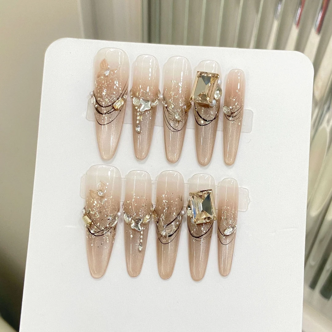 【禾道千金】美拉德高级感焦糖渐变猫眼长款贵气纯手工穿戴甲爆闪