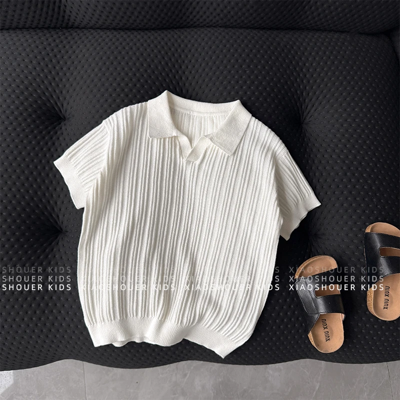 【小首尔】Q2现货白【夏日清凉】男女童夏翻领针织领短袖T恤HBB7264